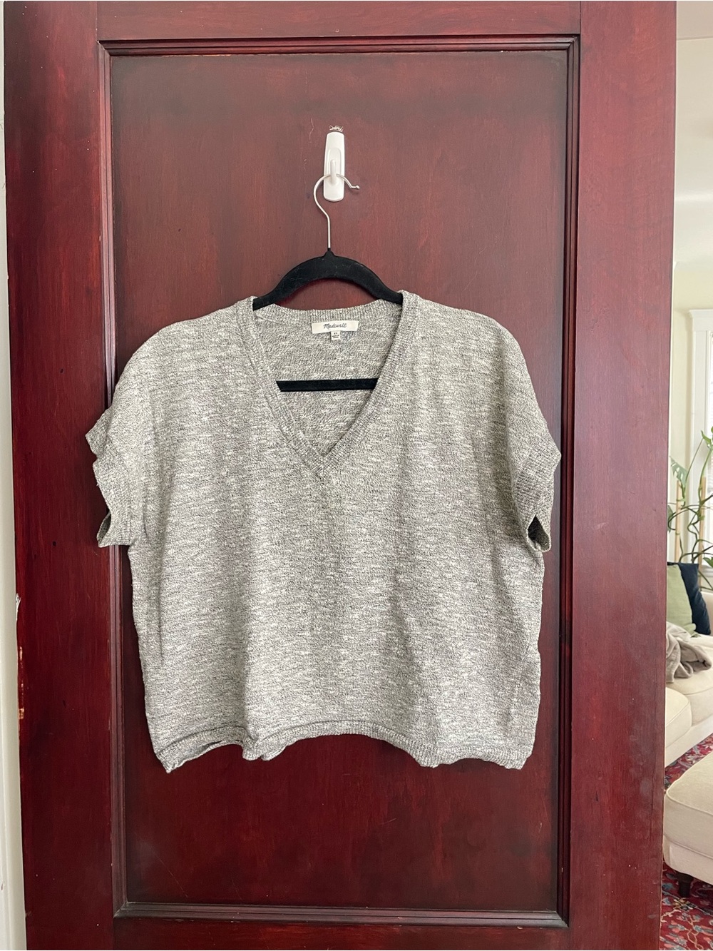 Madewell Relaxed V-Neck Short Sleeve Knit Top — Gray